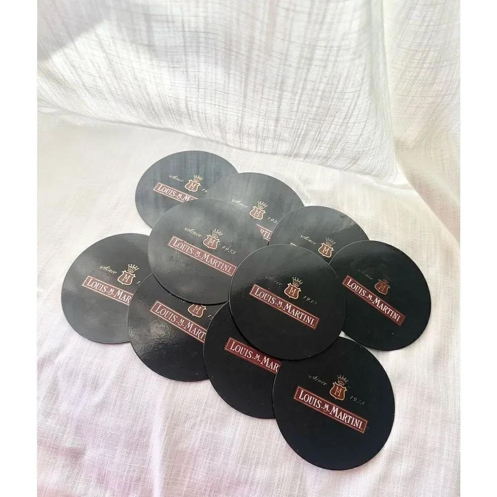Louis M. Martini Wine Coasters Set of 10 Black Bar Drink Coasters